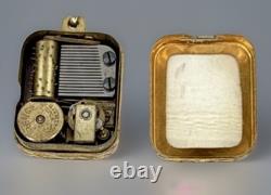 Vintage Reuge Miniature Solid 800 Silver Music Box Pin/Brooch With Gold Finish