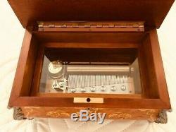 Vintage Reuge Music Box 3/72, Brass Inlay, Signed A. Bornaghi