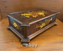 Vintage Reuge Music Box 72 Note 3 Tunes Luxury Wood Inlayed Box