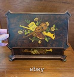 Vintage Reuge Music Box 72 Note 3 Tunes Luxury Wood Inlayed Box