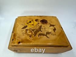 Vintage Reuge Music Box Burl Wood Light Brown Tan Floral Fur Elise NOT PLAYING