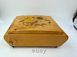 Vintage Reuge Music Box Burl Wood Light Brown Tan Floral Fur Elise NOT PLAYING