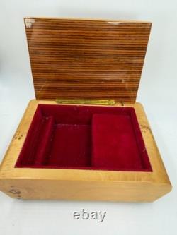 Vintage Reuge Music Box Burl Wood Light Brown Tan Floral Fur Elise NOT PLAYING