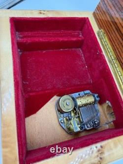 Vintage Reuge Music Box Burl Wood Light Brown Tan Floral Fur Elise NOT PLAYING