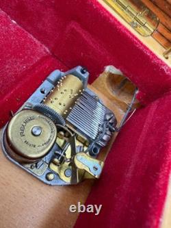 Vintage Reuge Music Box Burl Wood Light Brown Tan Floral Fur Elise NOT PLAYING