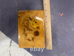 Vintage Reuge Music Box Burl Wood Light Brown Tan Floral Fur Elise NOT PLAYING