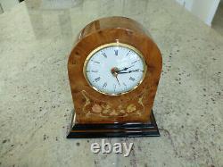Vintage Reuge Music Box Clock Italy Inlay Wood Case (Watch The Video)