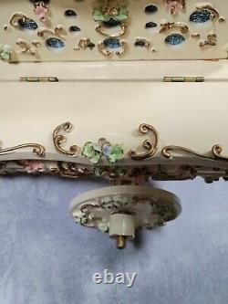 Vintage Reuge Music Box Floral Cart Small Jewelry Compartment Plays Fur Elise