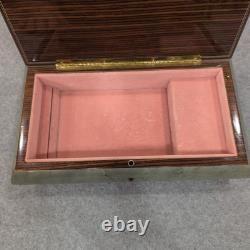Vintage Reuge Music Box Floral Wood Inlay Green Marbled Swiss Mvmnt Jewelry Box