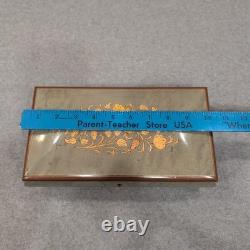 Vintage Reuge Music Box Floral Wood Inlay Green Marbled Swiss Mvmnt Jewelry Box