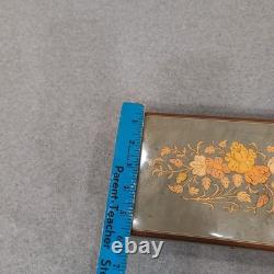 Vintage Reuge Music Box Floral Wood Inlay Green Marbled Swiss Mvmnt Jewelry Box