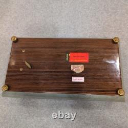 Vintage Reuge Music Box Floral Wood Inlay Green Marbled Swiss Mvmnt Jewelry Box