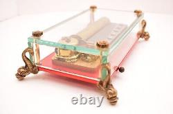 Vintage Reuge Music Box Hungarian Rhapsody Crystal Clear Glass 3/72 Dolphin Legs