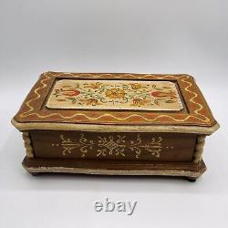 Vintage Reuge Music Box La Paloma Jewelry Box ANRI Italy Wooden Floral Paint