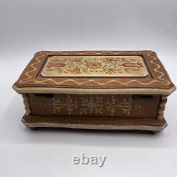 Vintage Reuge Music Box La Paloma Jewelry Box ANRI Italy Wooden Floral Paint