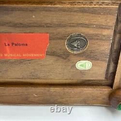 Vintage Reuge Music Box La Paloma Jewelry Box ANRI Italy Wooden Floral Paint