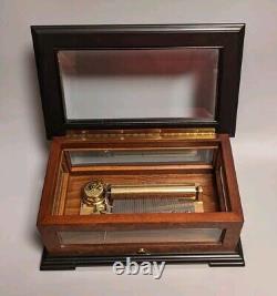 Vintage Reuge Music Box Nutcracker 3/72 Tchaikovsky BORNAGHI Glass Burl Wood