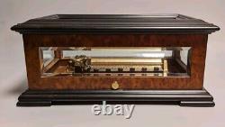 Vintage Reuge Music Box Nutcracker 3/72 Tchaikovsky BORNAGHI Glass Burl Wood