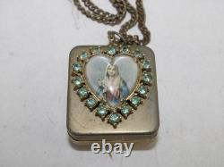 Vintage Reuge Music Box Pendant Necklace Mary Religious Gold Tone