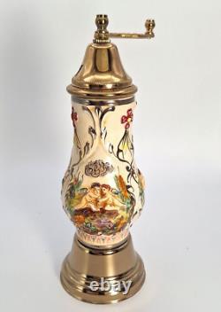 Vintage Reuge Music Box Pepper Grinder- Porcelain- Italy- Excellent condition