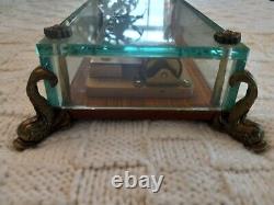 Vintage Reuge Music Box Sainte Croix Crystal Clear Glass 3/72 With Dolphin Legs