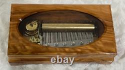 Vintage Reuge Music Box Wooden & Crystal Glass Case