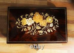 Vintage Reuge Music Jewelry Box Inlaid Wood Flowers Swiss #501 Kaiserwalzer