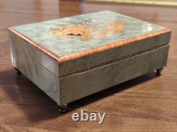 Vintage Reuge Musical Jewelry Box Wooden Swiss Movement Italy Art