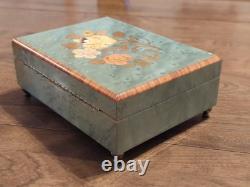 Vintage Reuge Musical Jewelry Box Wooden Swiss Movement Italy Art