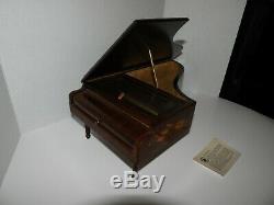 Vintage Reuge Piano shaped wooden music box, 4 songs 50 notes. SUPER CLEAN