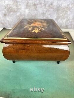 Vintage Reuge Polished Wood InlaidJewelry Box -Italy -Plays Anniversary Song