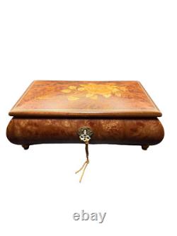 Vintage Reuge Romance Swiss Music Box Roses from the South Inlay Burl Wood