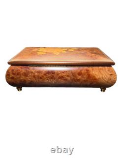 Vintage Reuge Romance Swiss Music Box Roses from the South Inlay Burl Wood