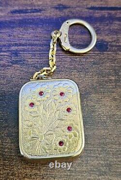 Vintage Reuge STE Croix Music Box Keychain Gold Floral Red Gems Bow Design Video