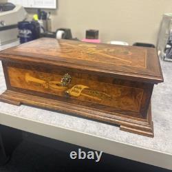 Vintage Reuge Saint Croix Swiss Music Box Wood Inlay 3 Songs Works #37202