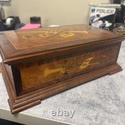 Vintage Reuge Saint Croix Swiss Music Box Wood Inlay 3 Songs Works #37202