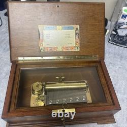 Vintage Reuge Saint Croix Swiss Music Box Wood Inlay 3 Songs Works #37202