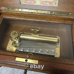 Vintage Reuge Saint Croix Swiss Music Box Wood Inlay 3 Songs Works #37202