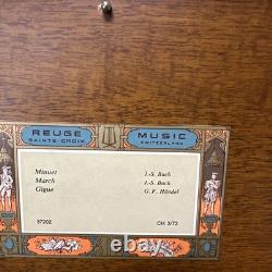 Vintage Reuge Saint Croix Swiss Music Box Wood Inlay 3 Songs Works #37202