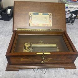 Vintage Reuge Saint Croix Swiss Music Box Wood Inlay 3 Songs Works #37202