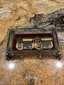 Vintage Reuge San Francisco Dual Player Crystal Glass Music Box. Rare