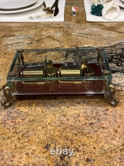 Vintage Reuge San Francisco Dual Player Crystal Glass Music Box. Rare