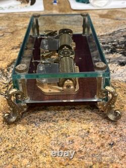 Vintage Reuge San Francisco Dual Player Crystal Glass Music Box. Rare