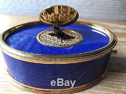 Vintage Reuge Singing Bird Box-blue Oval #t26815
