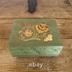 Vintage Reuge Sorentto Italian Floral Inlaid Jewelry Music Box Serenade Schubert