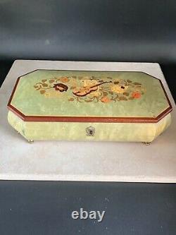 Vintage Reuge Sorrento Rectangle Inlaid Wood Footed Jewelry Music Box Italy