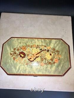 Vintage Reuge Sorrento Rectangle Inlaid Wood Footed Jewelry Music Box Italy