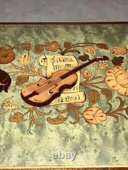 Vintage Reuge Sorrento Rectangle Inlaid Wood Footed Jewelry Music Box Italy