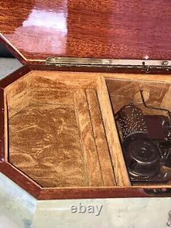 Vintage Reuge Sorrento Rectangle Inlaid Wood Footed Jewelry Music Box Italy