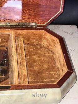 Vintage Reuge Sorrento Rectangle Inlaid Wood Footed Jewelry Music Box Italy